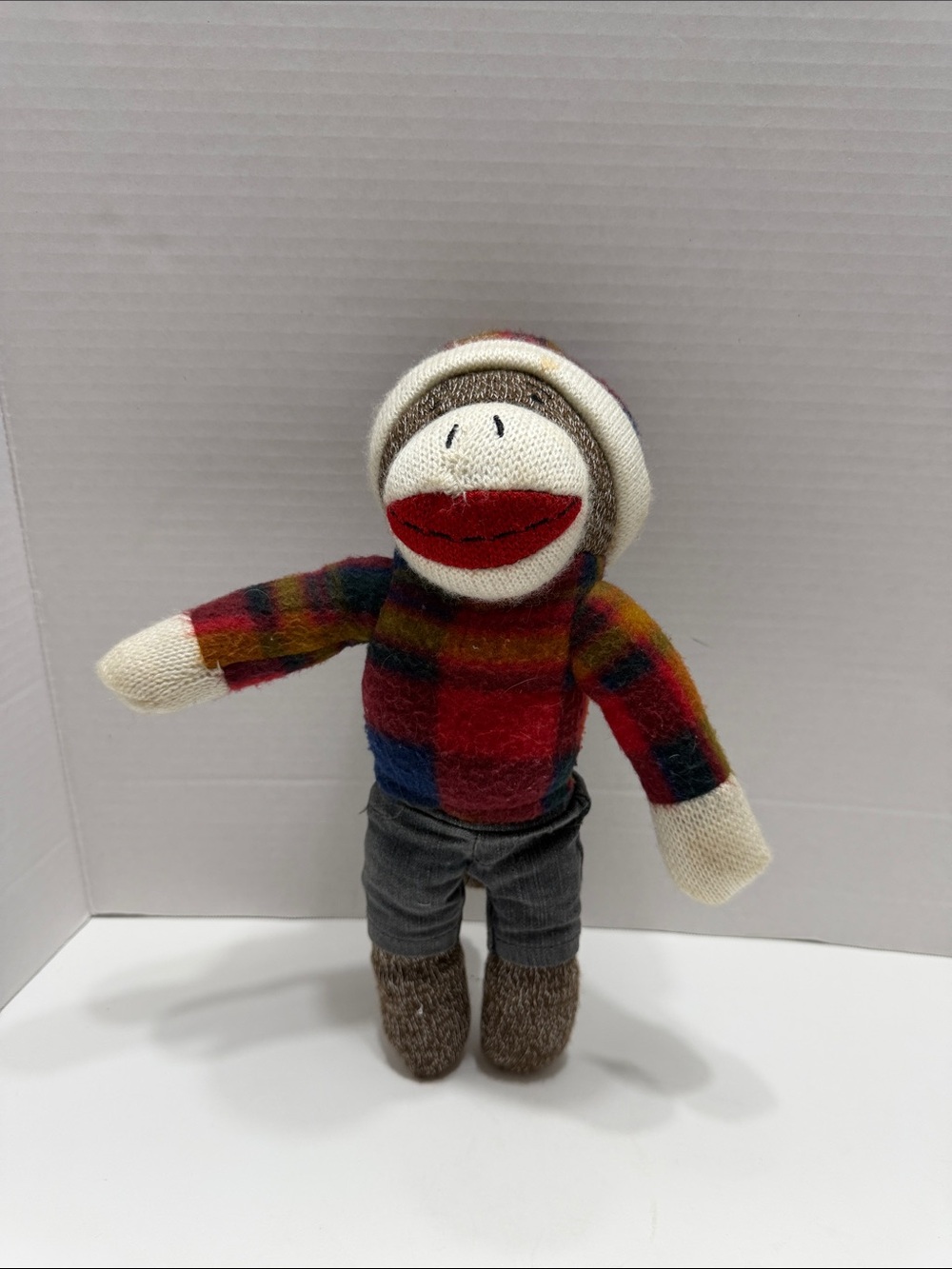 Vintage Style Multicolor Sock Monkey Plush Doll